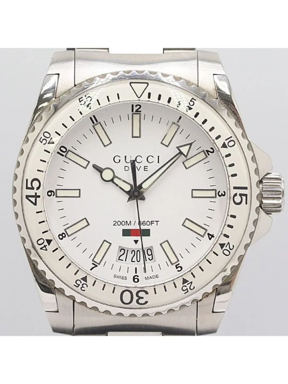 Gucci Dive 136.3 SS Quartz Date White Dial Watch